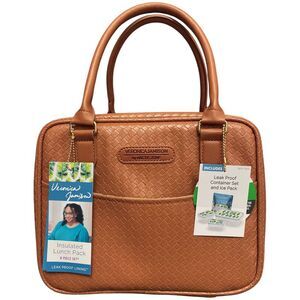Brown - Veronica Jamison by Arctic Zone Faux Leather Lunch Bag with Food Contain